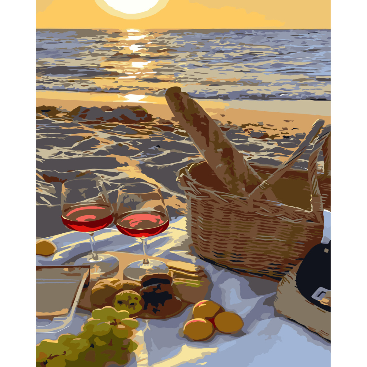 Paint by numbers Strateg PREMIUM Picnic by the sea with varnish and level size 30х40 sm (SS-6483)