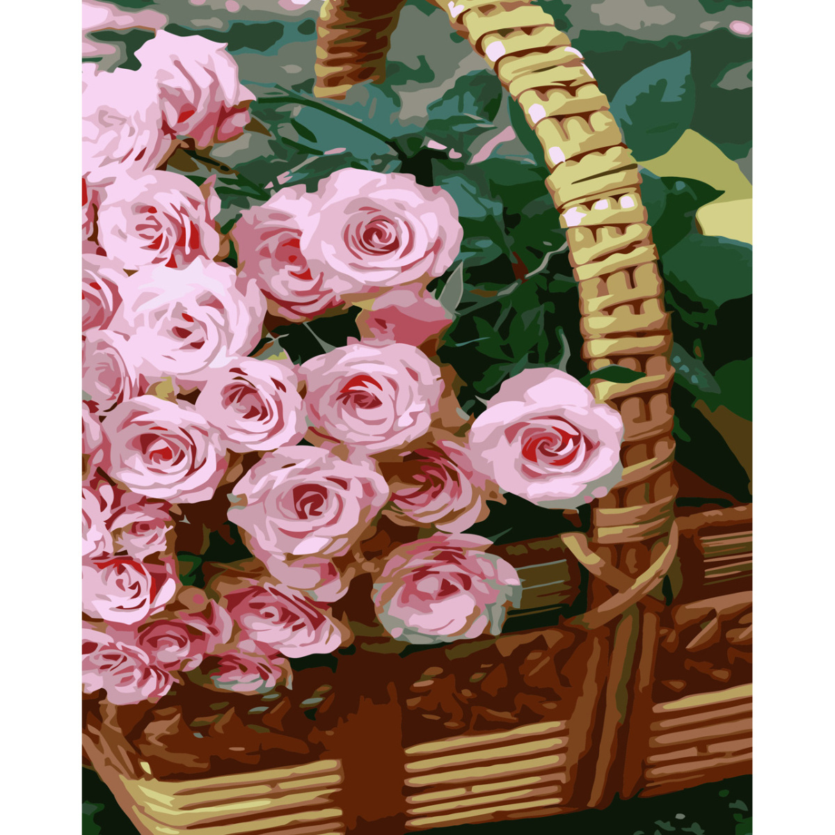 Картина за номерами Strateg ПРЕМІУМ Кошик троянд з лаком розміром 30х40 см (SS-6498)
