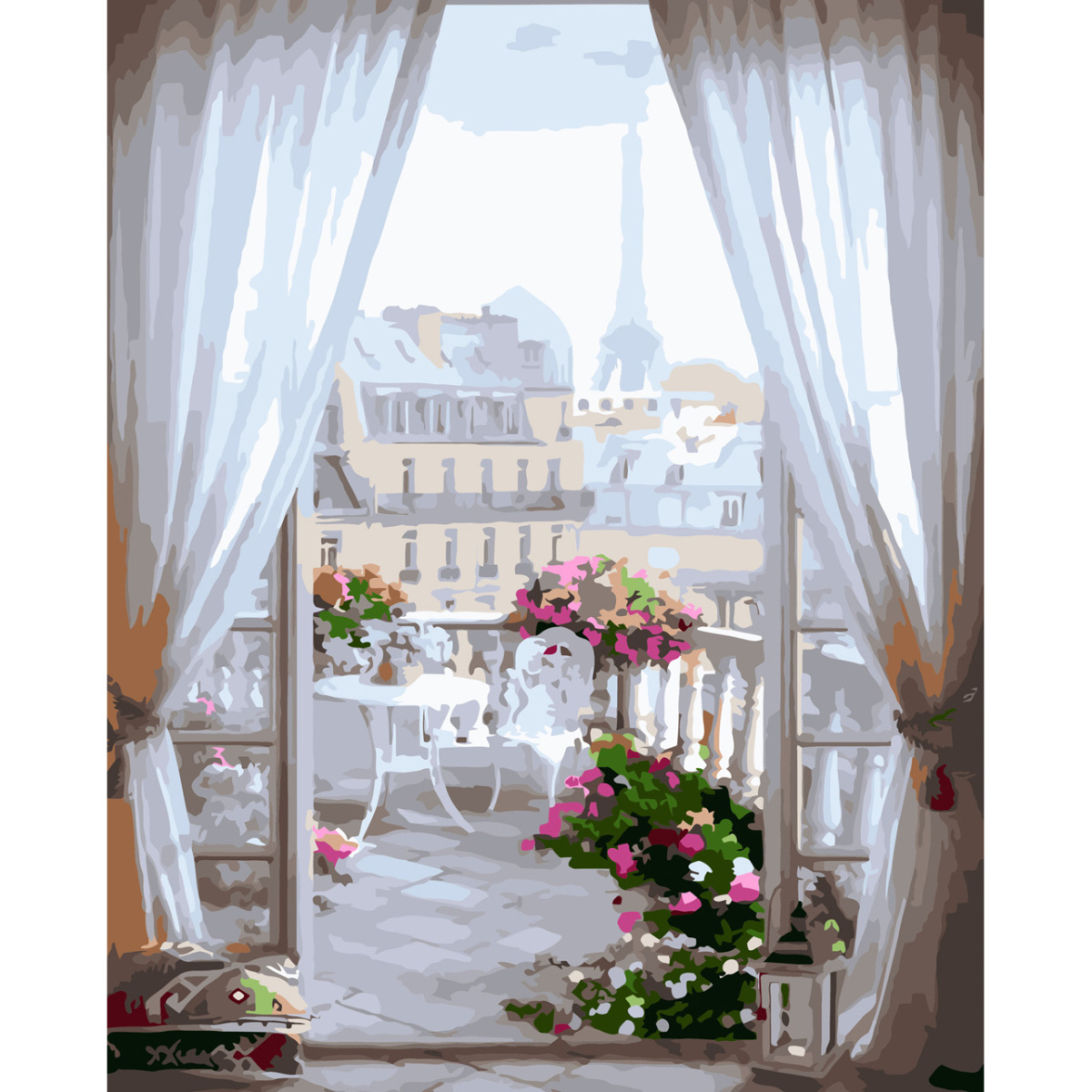 Paint by numbers Strateg PREMIUM Window to Paris with varnish and level size 30х40 sm (SS-6500)