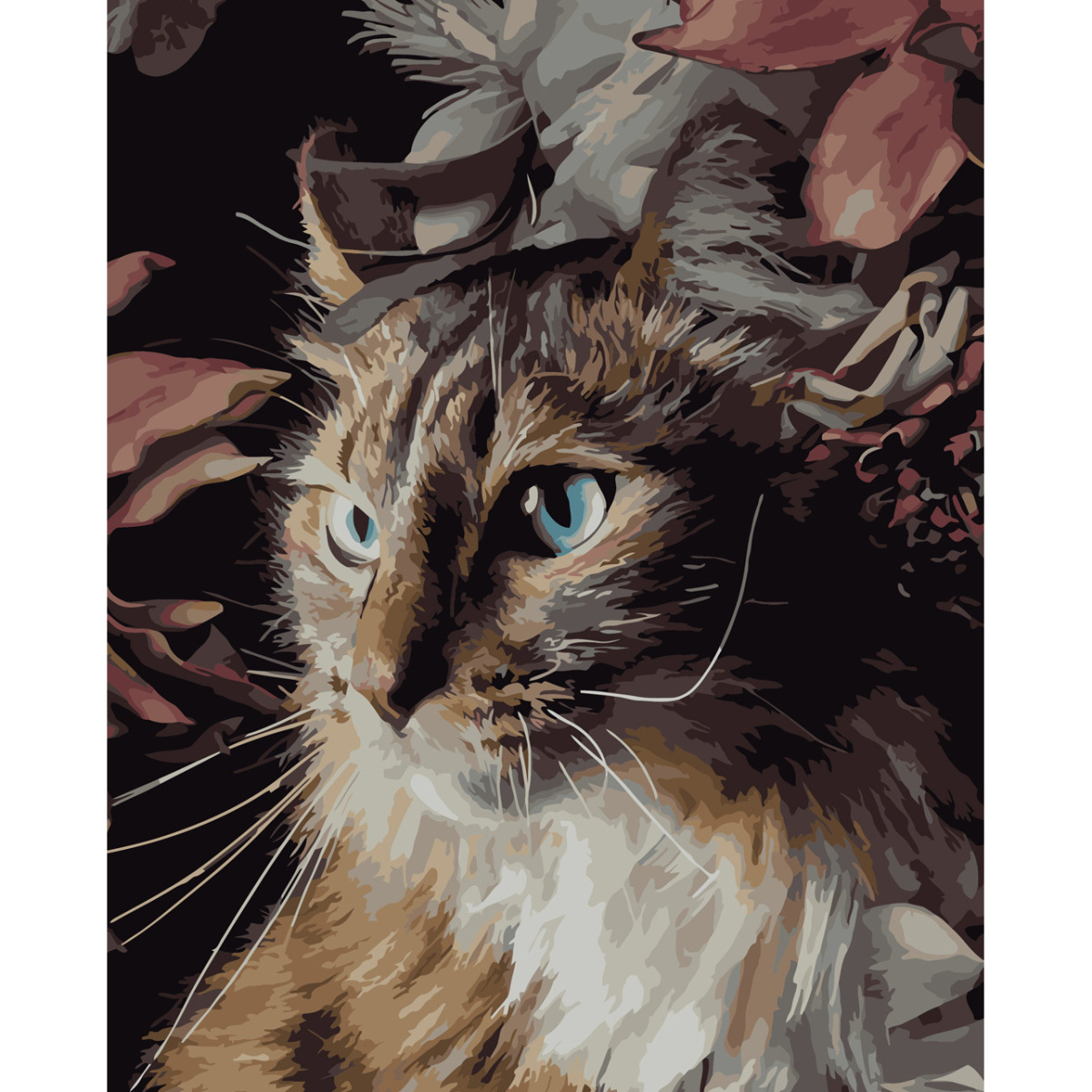 Paint by numbers Strateg PREMIUM Cat in flowers with varnish and level size 30х40 sm (SS-6520)