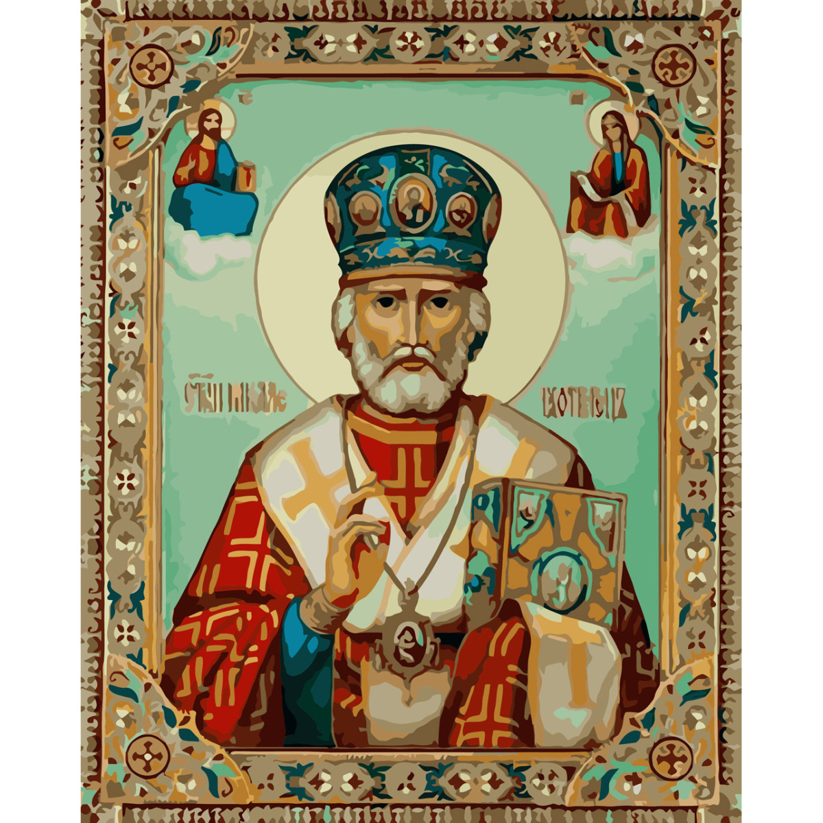 Paint by numbers Strateg PREMIUM Saint Nicholas the Wonderworker with varnish and level size 30х40 sm (SS-6522)