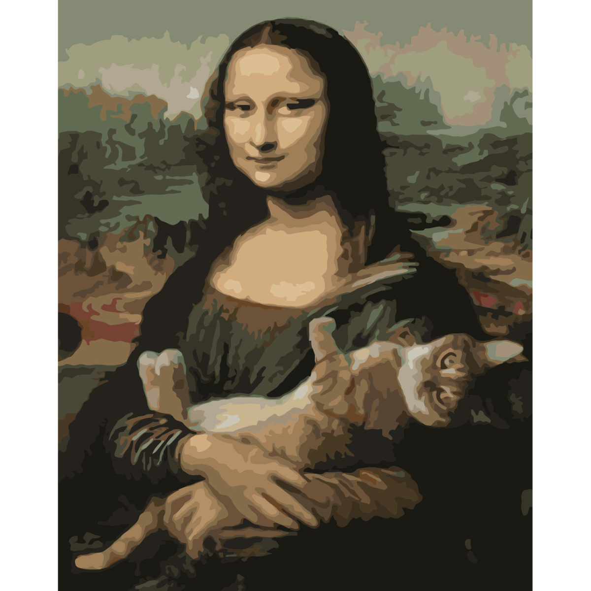 Paint by numbers Strateg PREMIUM Mona Lisa and cat with varnish and level size 30х40 sm (SS-6539)