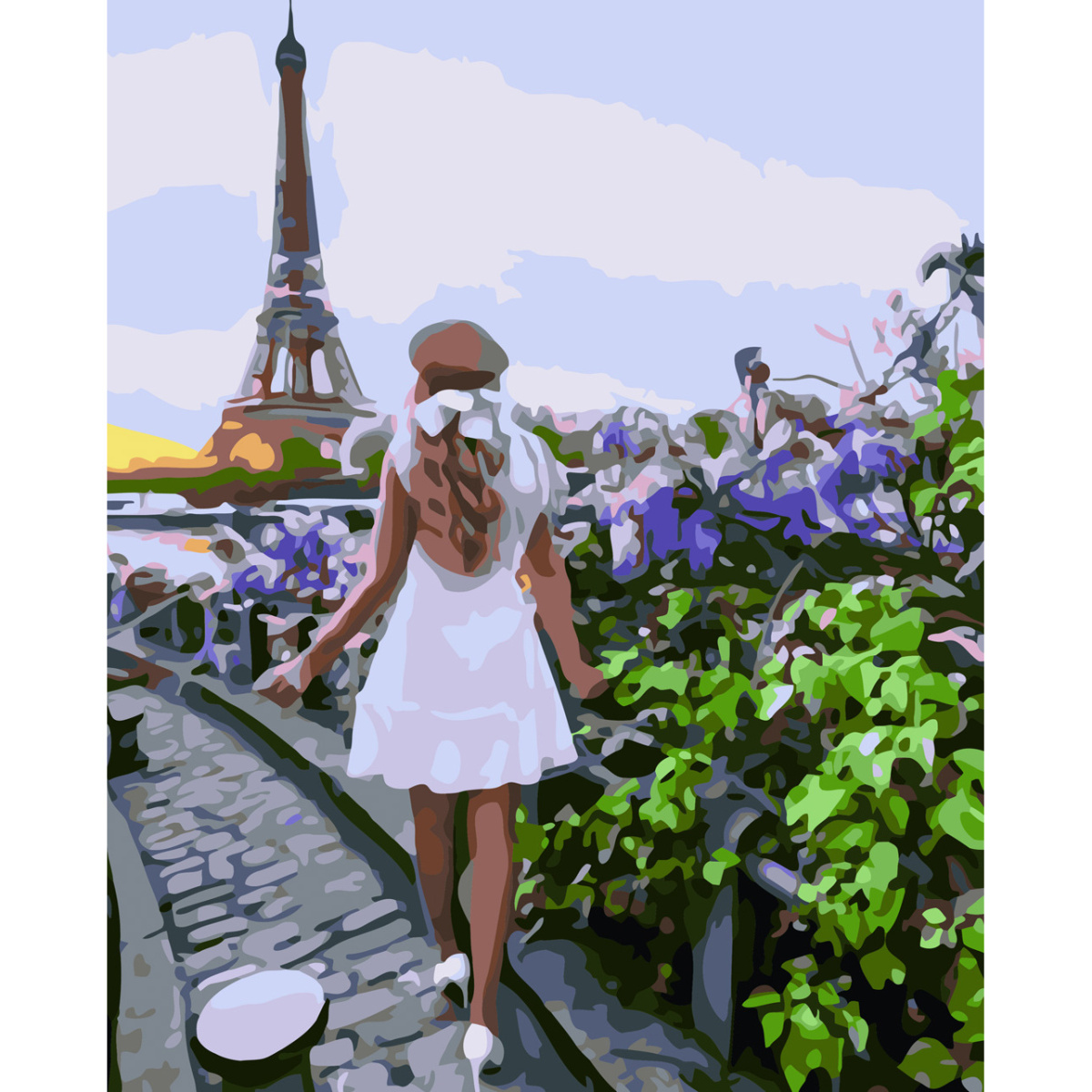 Картина за номерами Strateg ПРЕМІУМ Прогулянка Парижем з лаком розміром 30х40 см (SS-6561)