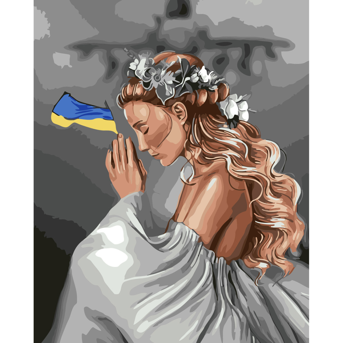 Paint by numbers Strateg PREMIUM Prayer for Ukraine with varnish and level size 30х40 sm (SS-6563)