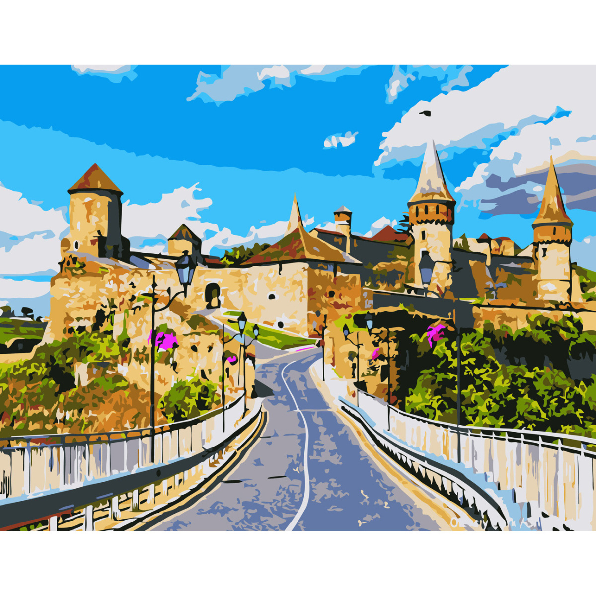 Paint by numbers Strateg PREMIUM Kamianets-Podilskyi Castle with varnish and level size 30х40 sm (SS-6587)