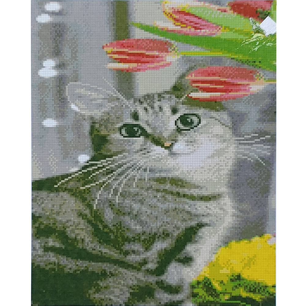 Алмазна мозаїка Strateg ПРЕМІУМ Милий котик розміром 40х50 см (D0033)