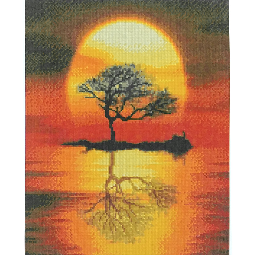 Алмазна мозаїка Strateg ПРЕМІУМ Дерево на заході сонця розміром 40х50 см (D0056)