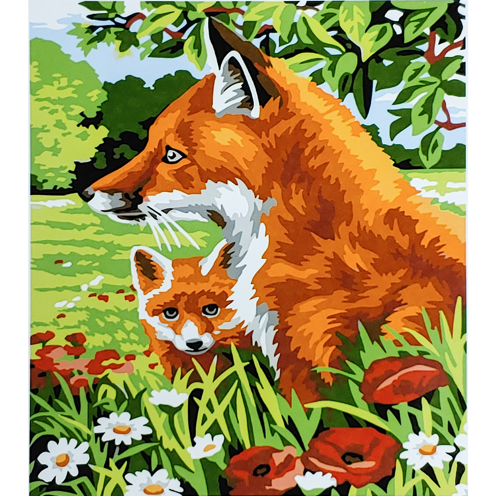 Paint by number Strateg PREMIUM Mother fox with cubs size 30x40 cm (SS6647)