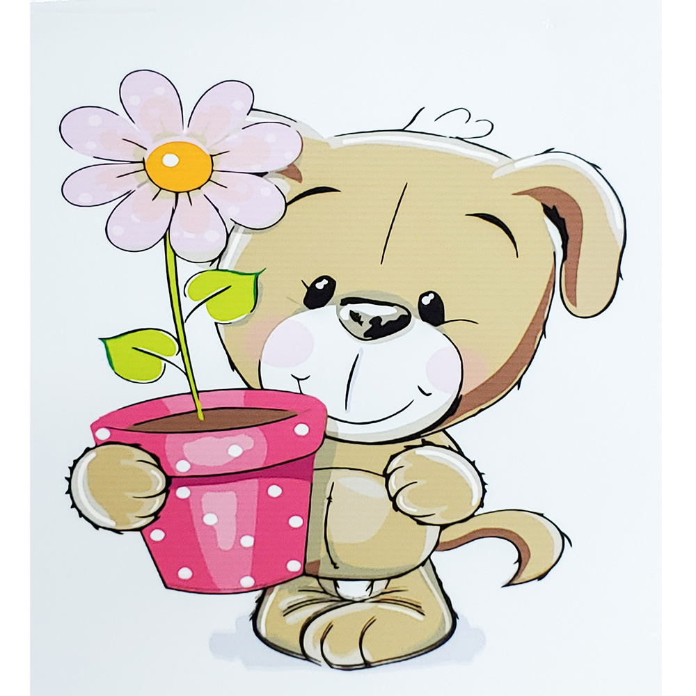 Картина за номерами Strateg ПРЕМІУМ Собачка з квіткою з лаком розміром 30х40 см (SS6662)