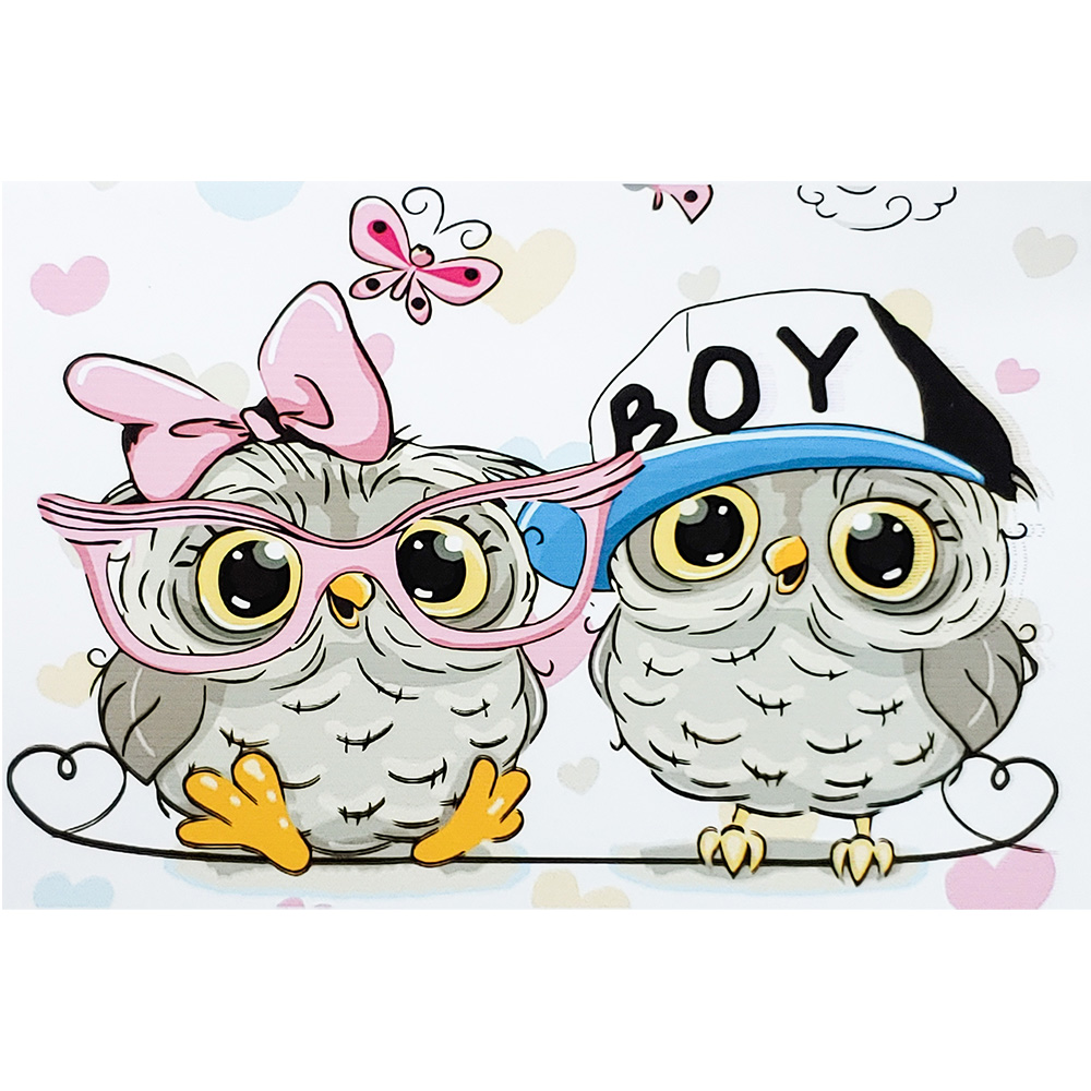 Paint by number Strateg PREMIUM Owl boy and girl size 30x40 cm (SS6666)