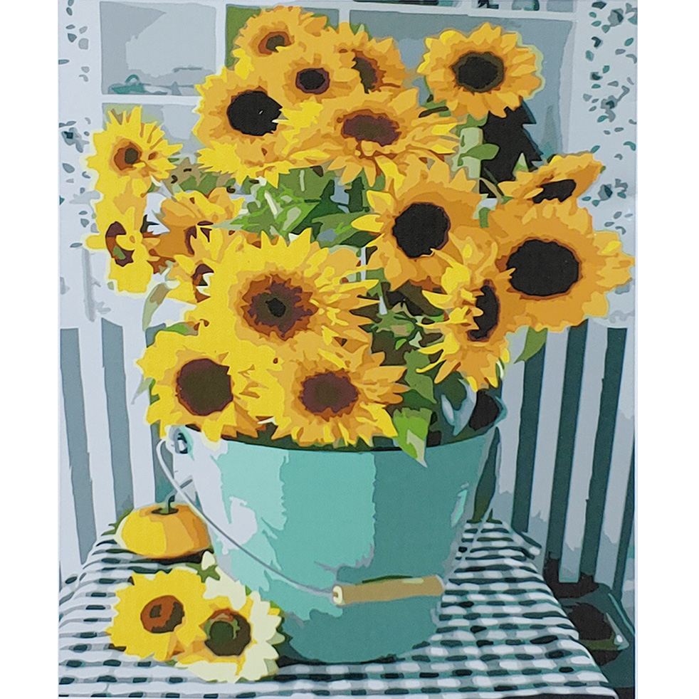 Malen nach Zahlen Strateg PREMIUM Sonnenblumen auf einem Tisch mit Lackgröße 40x50 cm (SY6820)