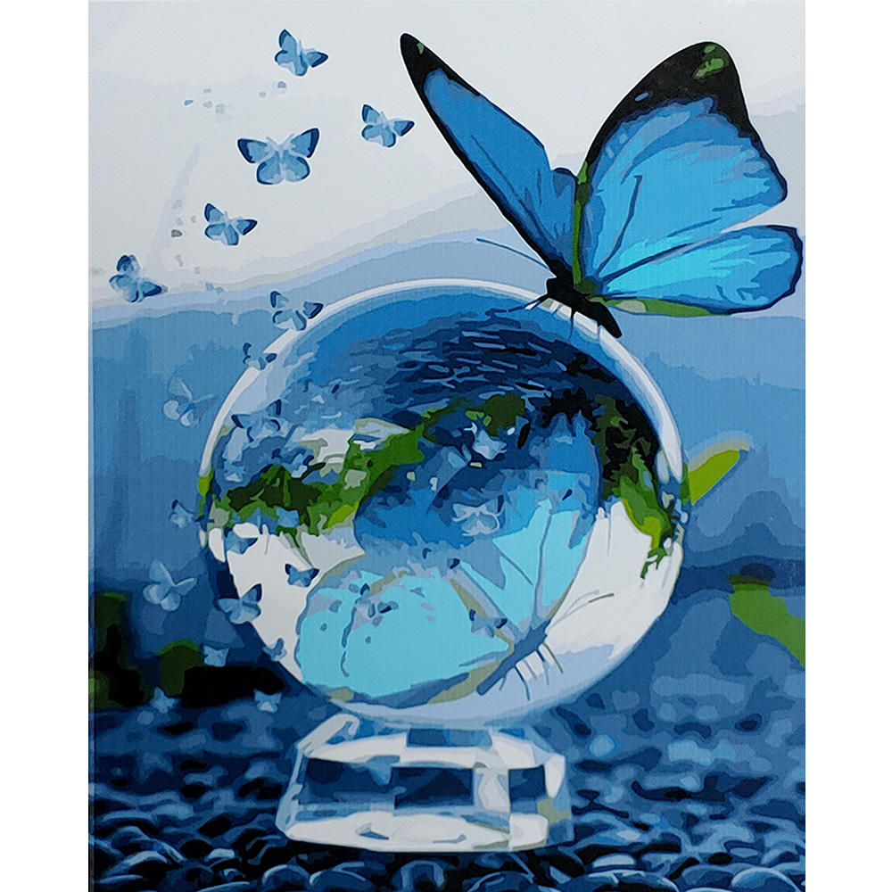 Paint by number Strateg PREMIUM Butterfly on bubble with varnish and level size 40x50 cm (SY6823)