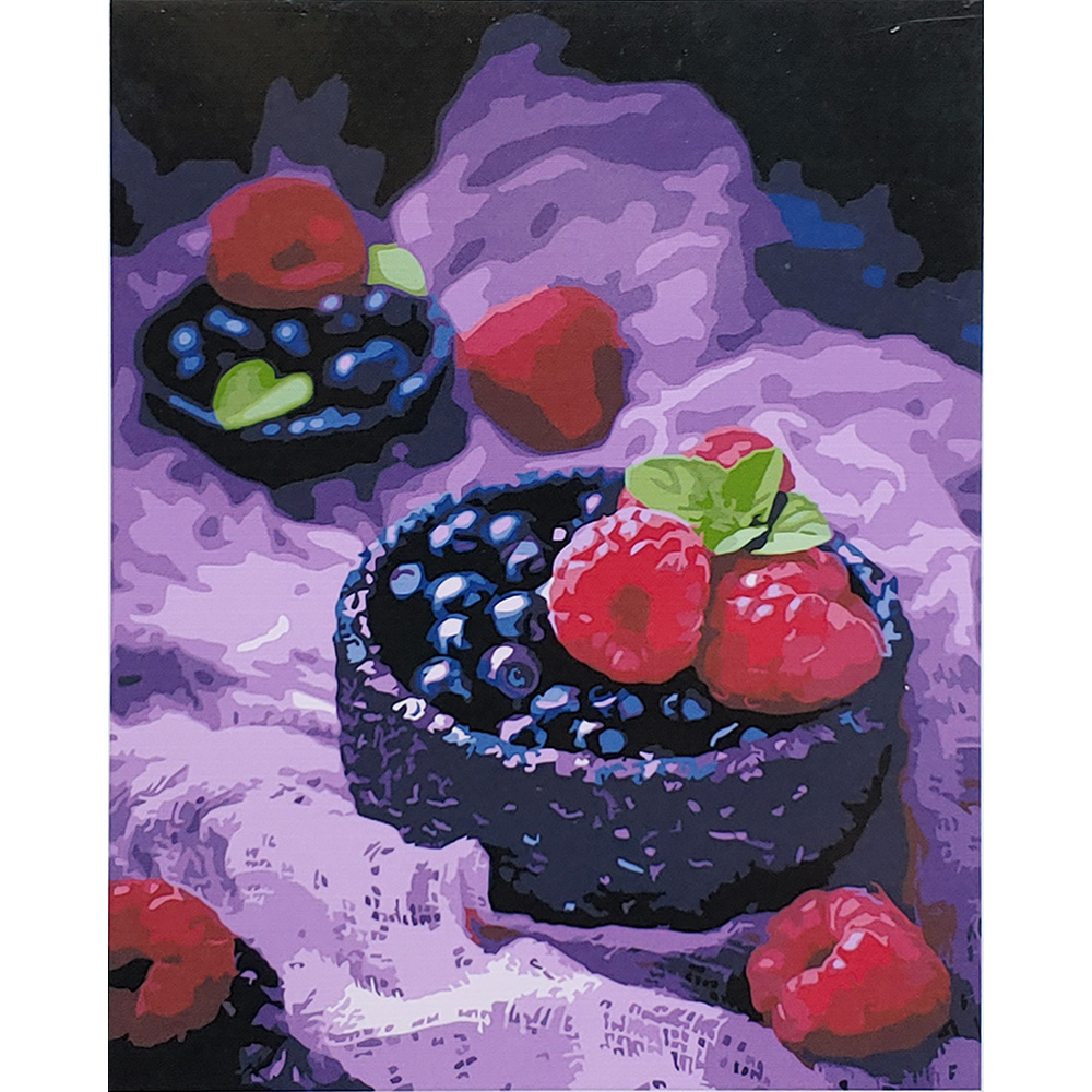 Картина за номерами Strateg ПРЕМІУМ Смачні ягоди з лаком розміром 40х50 см (SY6825)