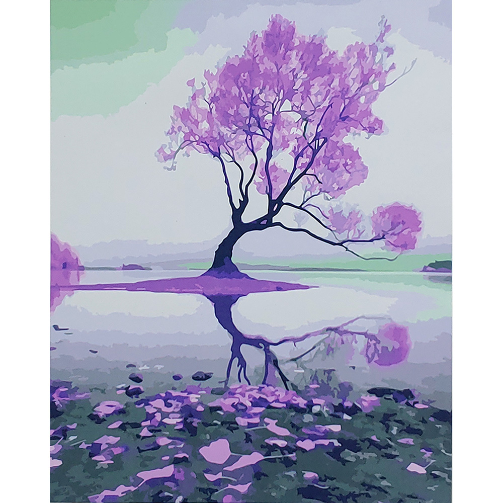 Картина за номерами Strateg ПРЕМІУМ Лілове дерево з лаком розміром 40х50 см (SY6827)