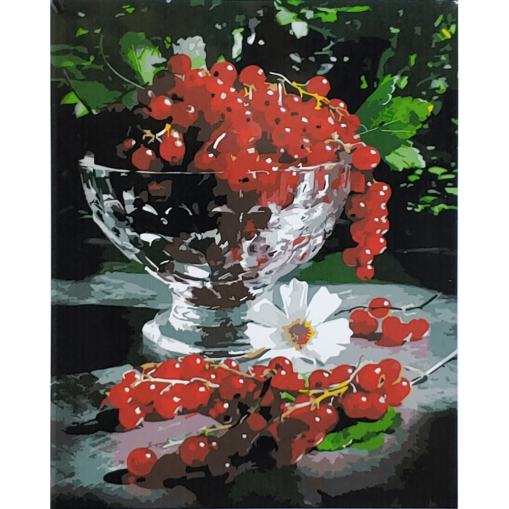 Картина за номерами Strateg ПРЕМІУМ Калинова ваза з лаком розміром 40х50 см (SY6854)