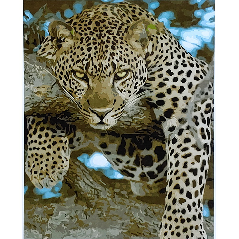 Картина за номерами Strateg ПРЕМІУМ Войовничий леопард з лаком розміром 40х50 см (SY6881)