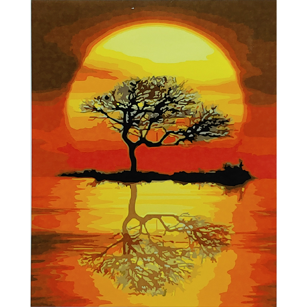 Картина за номерами Strateg ПРЕМІУМ Дерево на заході сонця з лаком розміром 40х50 см (SY6890)