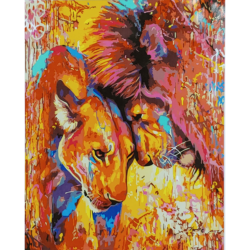 Картина за номерами Strateg ПРЕМІУМ Акварельна любов левів з лаком розміром 40х50 см (SY6905)