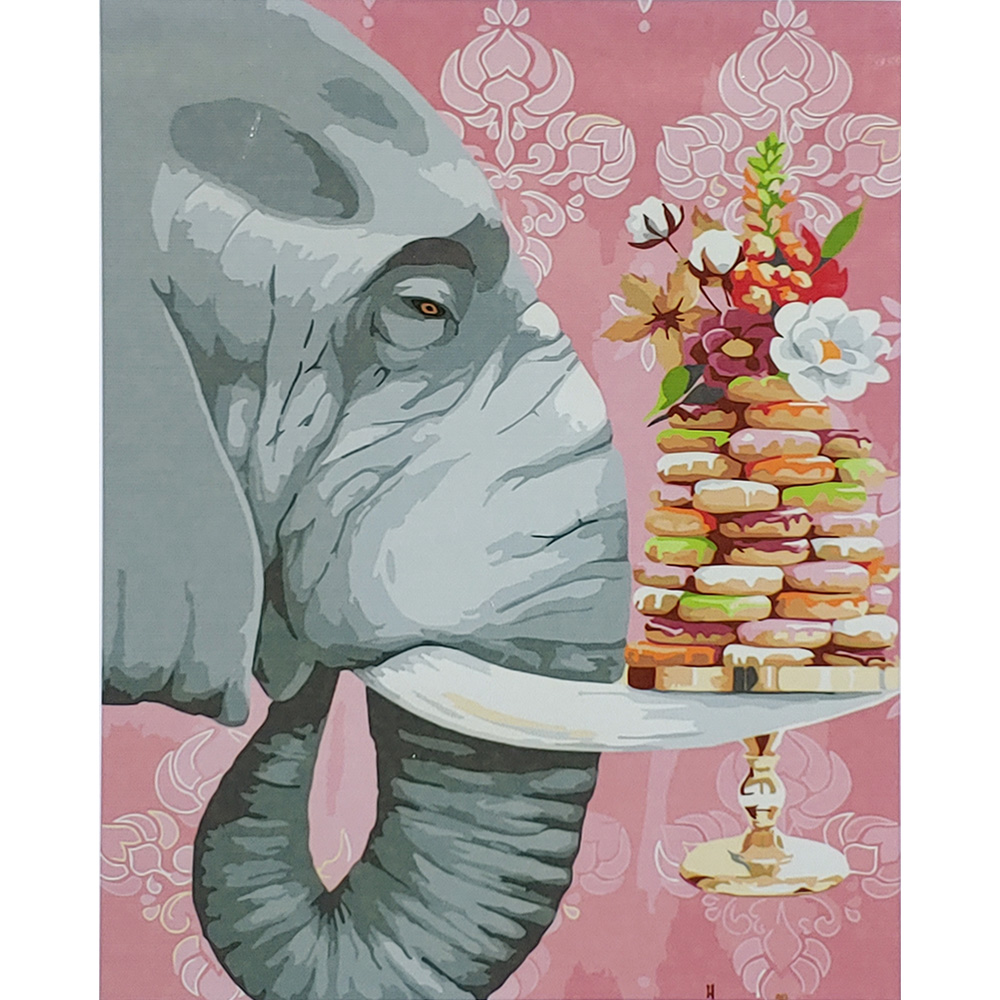 Картина за номерами Strateg ПРЕМІУМ Слон з солоденьким з лаком розміром 40х50 см (SY6910)