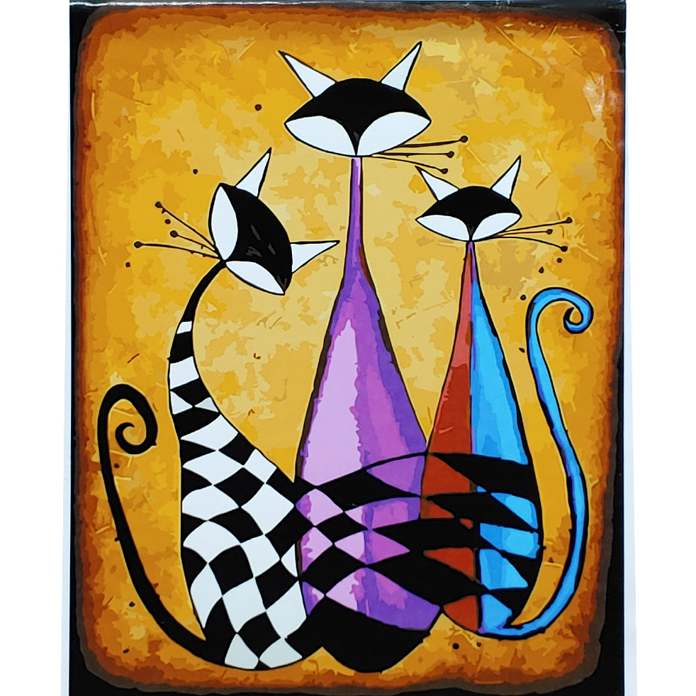 Картина за номерами Strateg ПРЕМІУМ Три котики з лаком та рівнем розміром 40х50 см (SY6919)