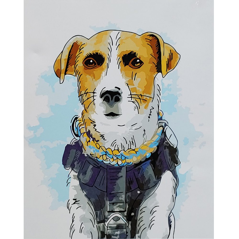Картина за номерами Strateg ПРЕМІУМ Акварельний пес Патрон з лаком розміром 40х50 см (SY6938)