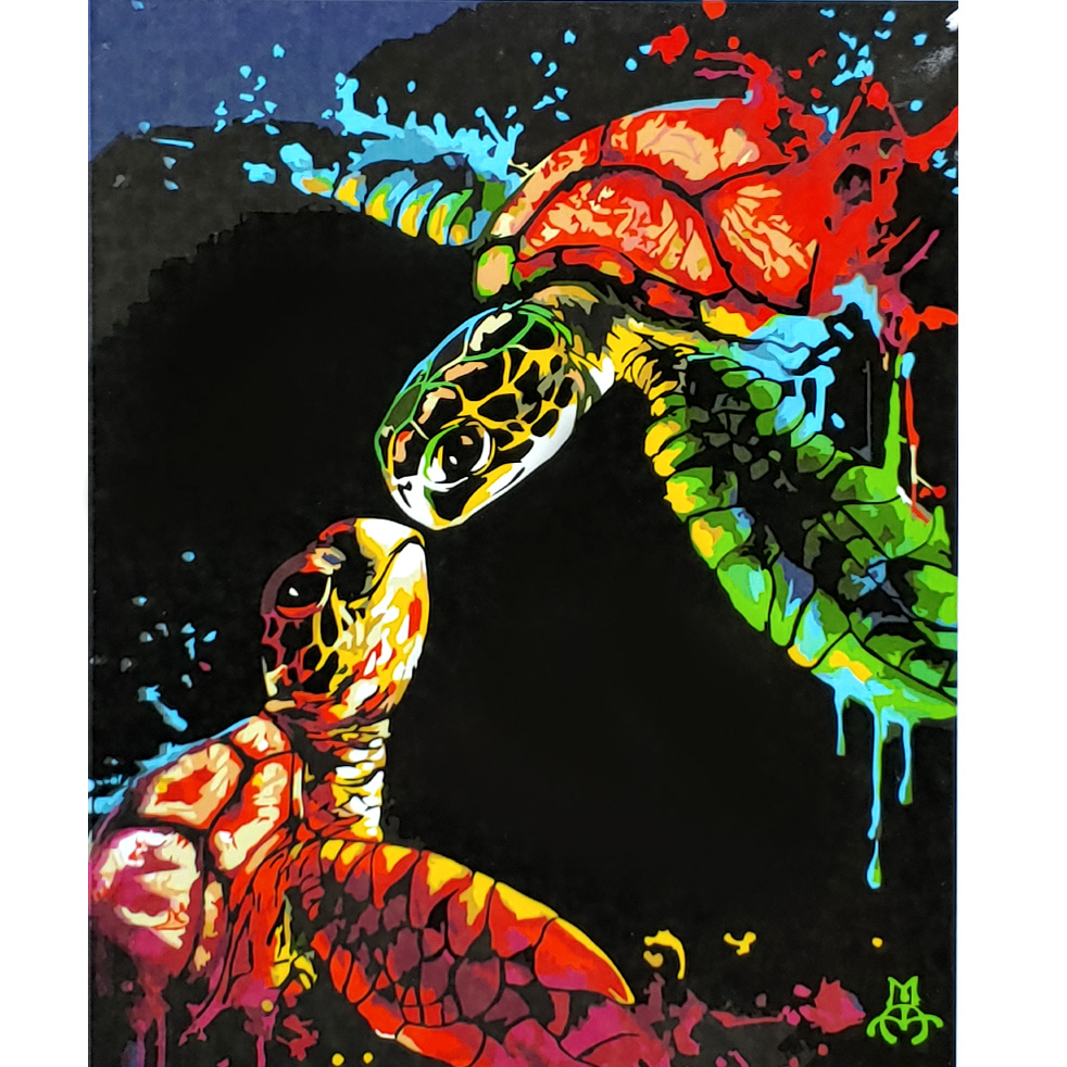 Картина за номерами Strateg ПРЕМІУМ Любов кольорових черепашок з лаком розміром 40х50 см (SY6922)