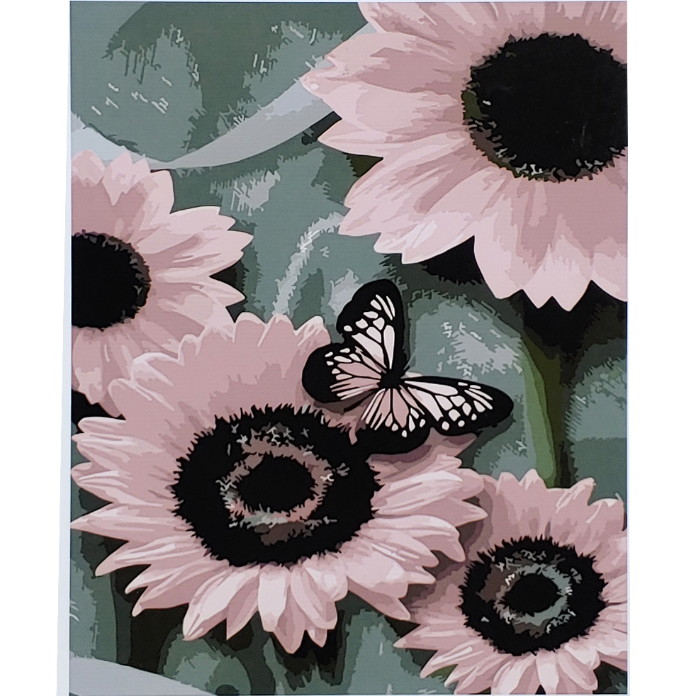 Paint by number Strateg PREMIUM Pink sunflowers with varnish and level size 40x50 cm (SY6838)