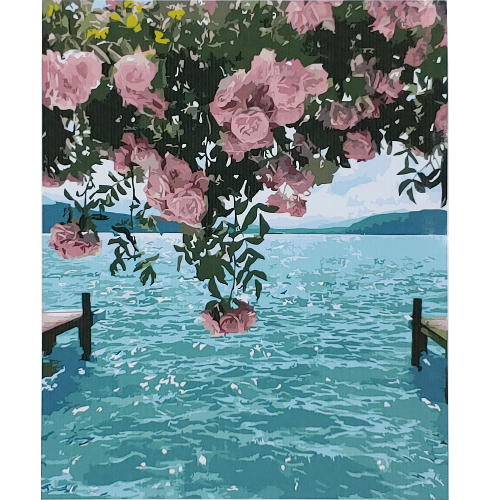 Картина за номерами Strateg ПРЕМІУМ Квіти над океаном з лаком розміром 40х50 см (SY6855)