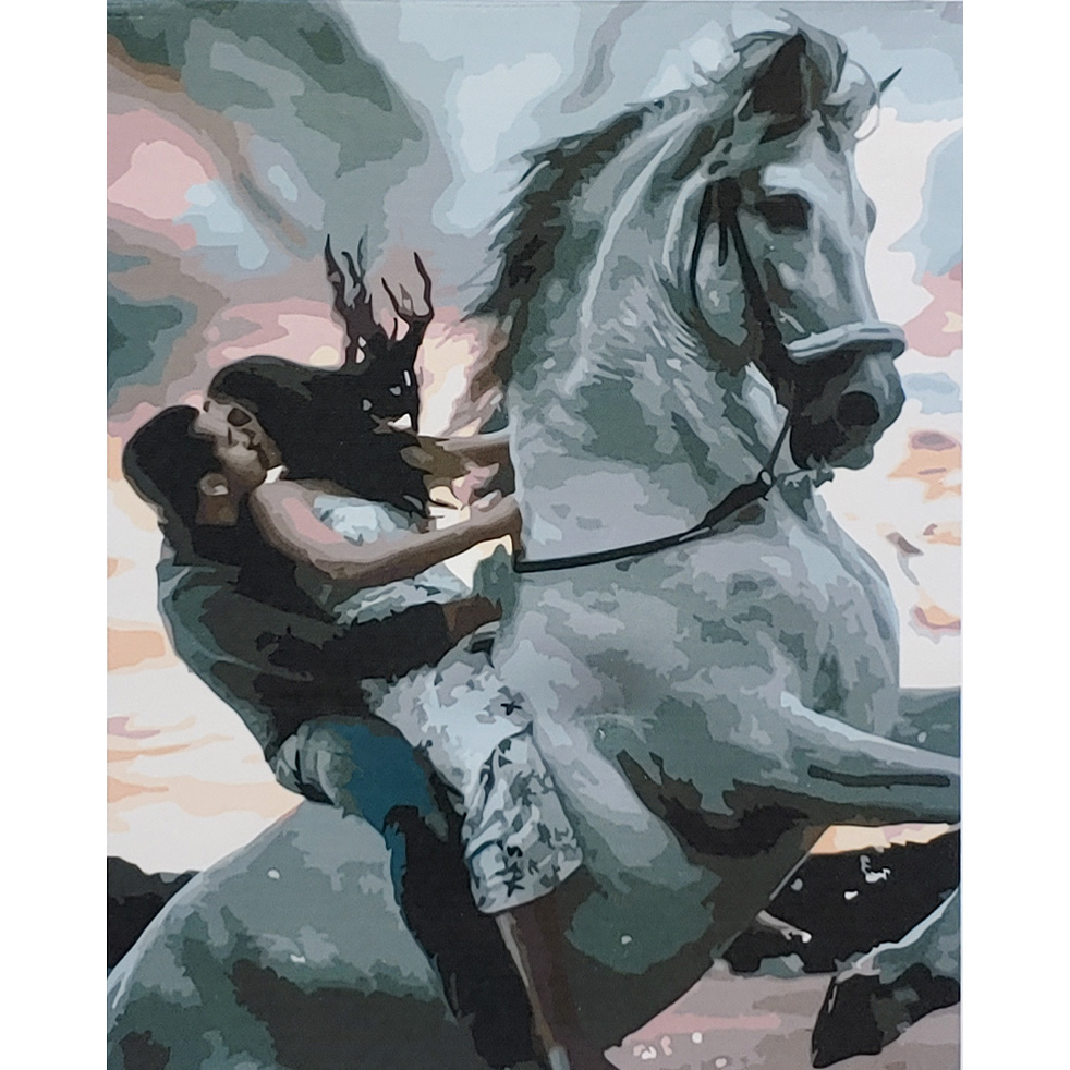 Картина за номерами Strateg ПРЕМІУМ Кохання на коні з лаком розміром 40х50 см (SY6862)