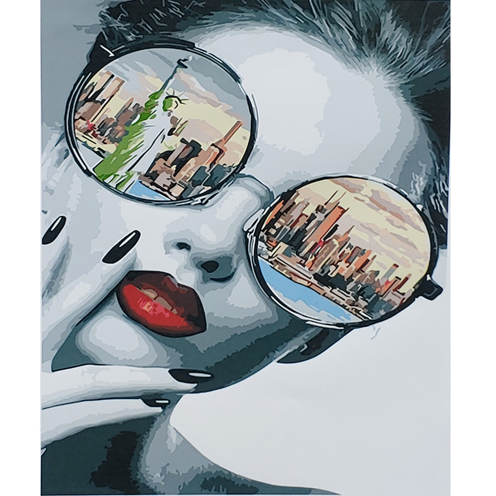 Картина по номерам Strateg ПРЕМИУМ Нью-Йорк в очках с лаком размером 40х50 см (SY6864)