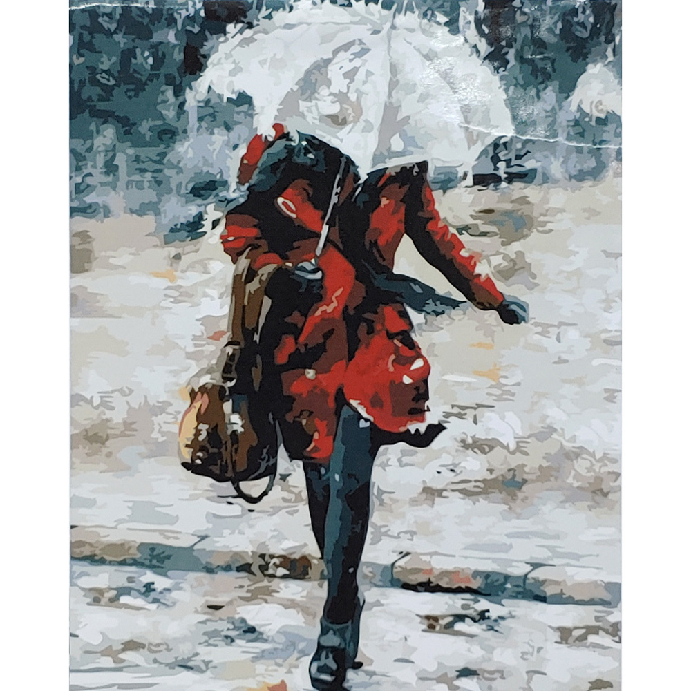 Paint by number Strateg PREMIUM Girl in red under an umbrella size 40x50 cm (GS005)