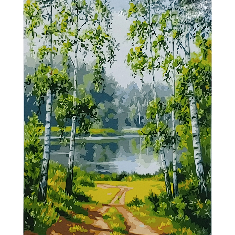 Paint by number Strateg PREMIUM Birches and a river, size 40x50 cm (GS026)