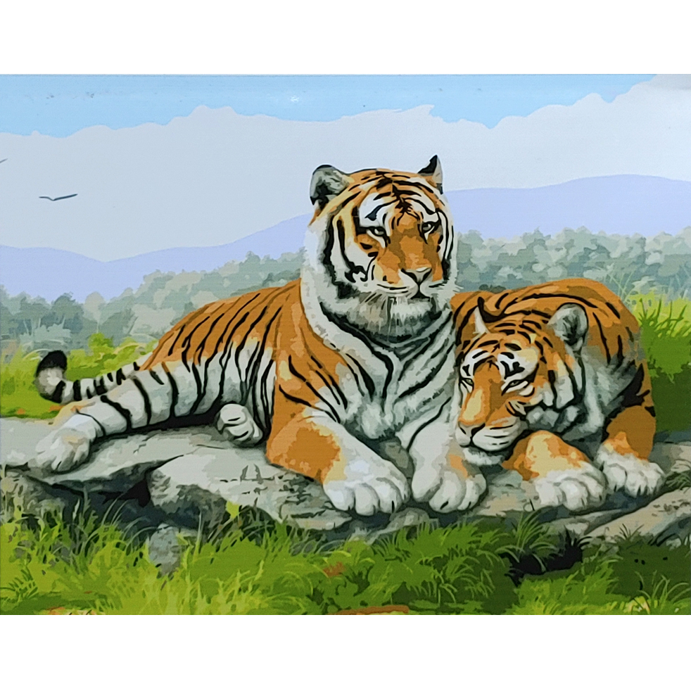 Картина за номерами Strateg ПРЕМІУМ Сім'я тигрів на відпочинку розміром 40х50 см (GS053)