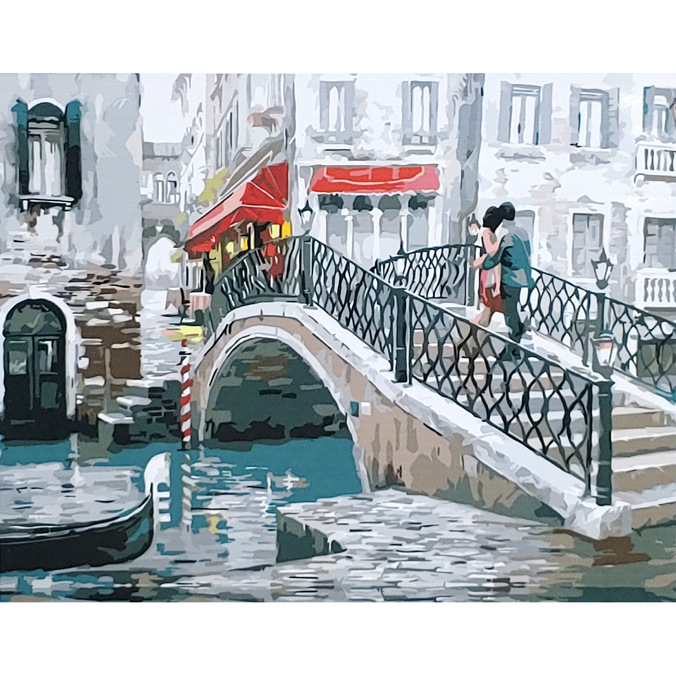 Картина за номерами Strateg ПРЕМІУМ Пара на мосту у Венеції розміром 40х50 см (GS090)