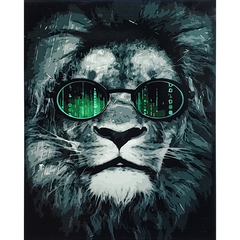 Картина за номерами Strateg ПРЕМІУМ Лев в окулярах розміром 40х50 см (GS104)