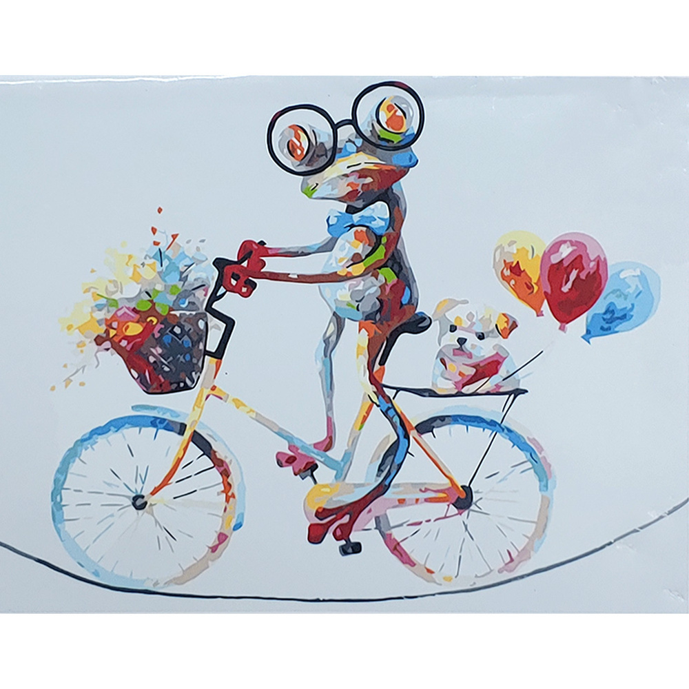 Картина за номерами Strateg ПРЕМІУМ Яскраве жабеня на велосипеді розміром 40х50 см (GS078)