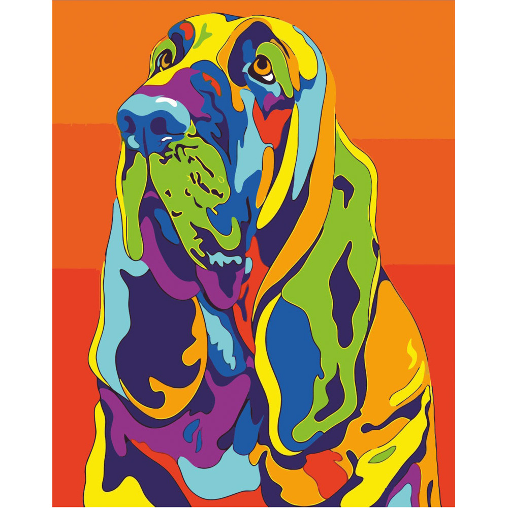 Malen nach Zahlen Strateg PREMIUM Pop Art Basset Hound Größe 40x50 cm (DY015)
