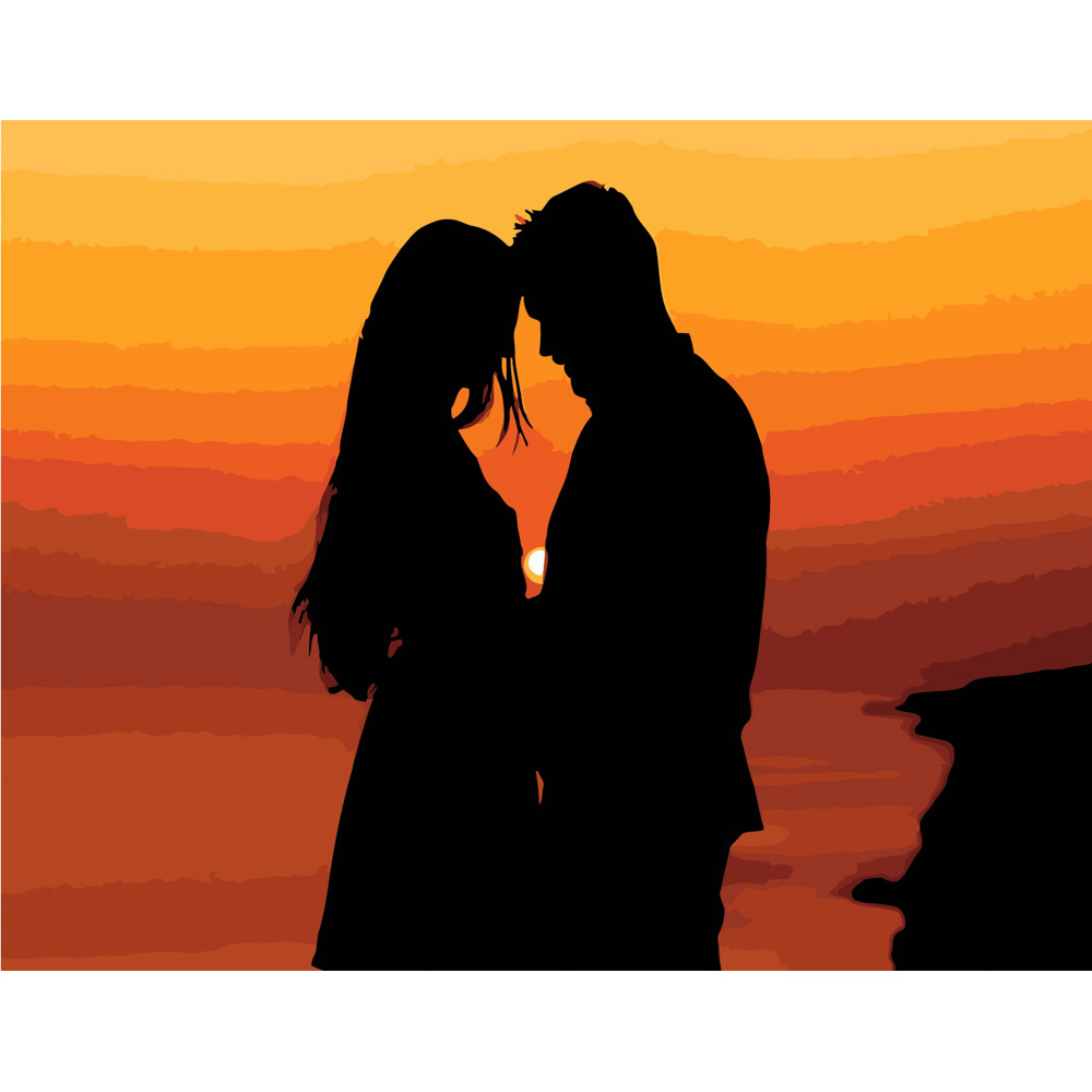 Картина за номерами Strateg ПРЕМІУМ Закоханні на заході сонця розміром 40х50 см (DY017)