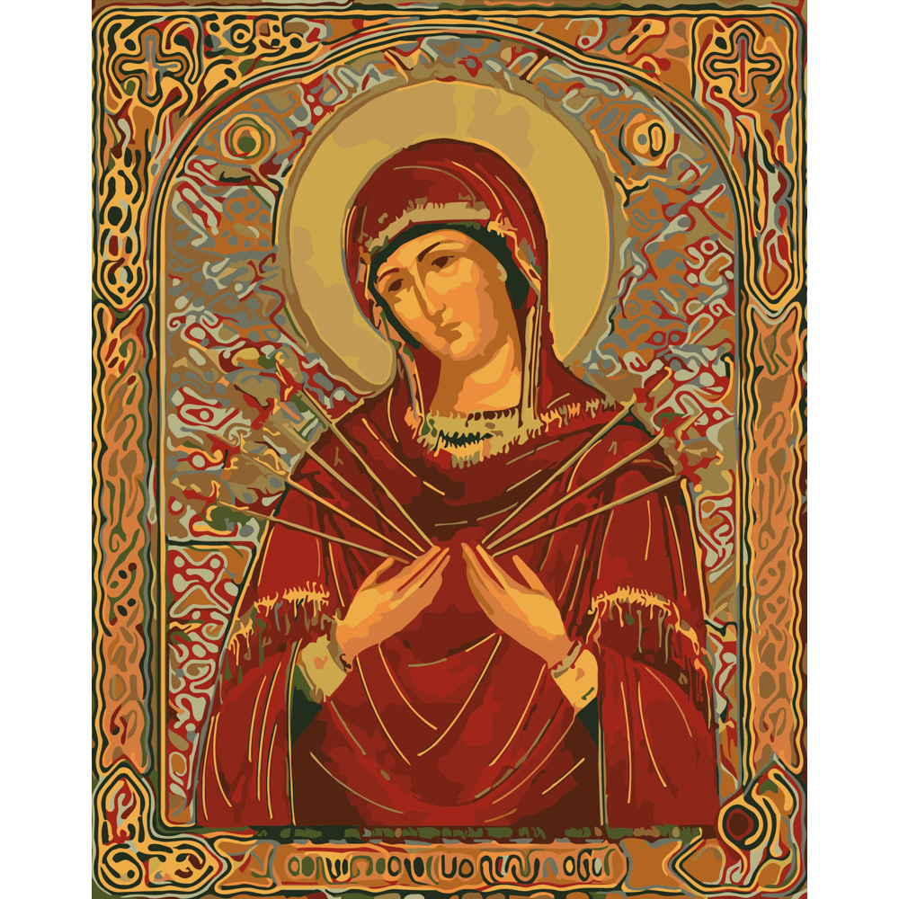 Картина за номерами Strateg ПРЕМІУМ Семистрільна ікона Божої Матері розміром 40х50 см (DY022)