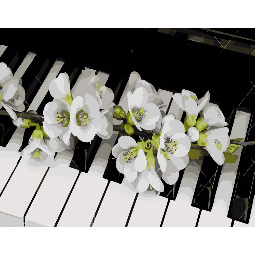 Malen nach Zahlen Strateg PREMIUM Blumen auf einem Klavier Größe 40x50 cm (DY031)