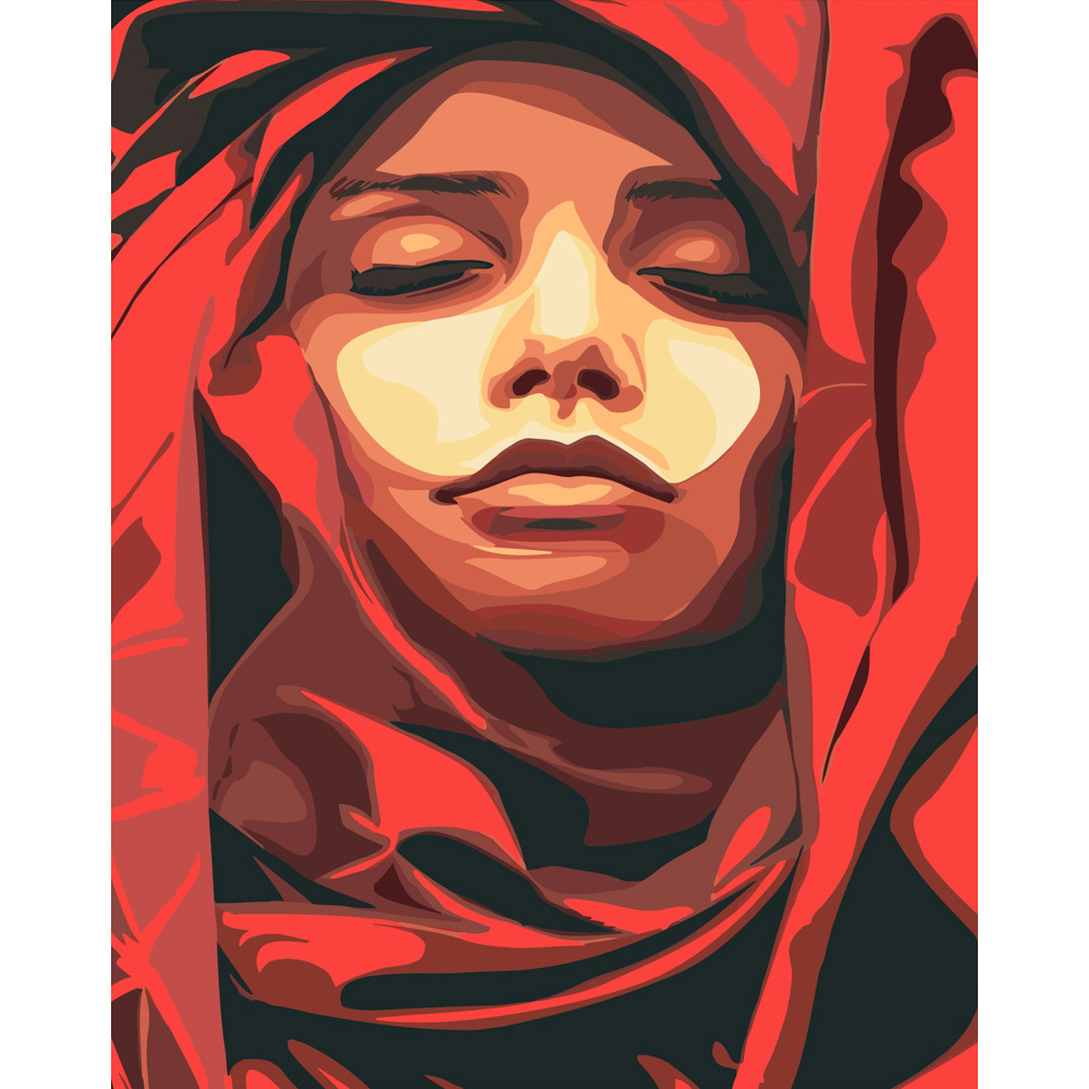 Картина за номерами Strateg ПРЕМІУМ Дівчина в червоному розміром 40х50 см (DY058)