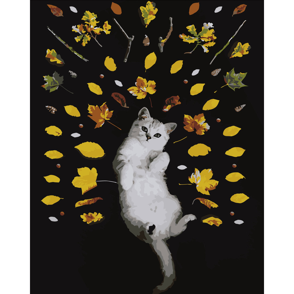 Картина за номерами Strateg ПРЕМІУМ Осінній котик розміром 40х50 см (DY062)