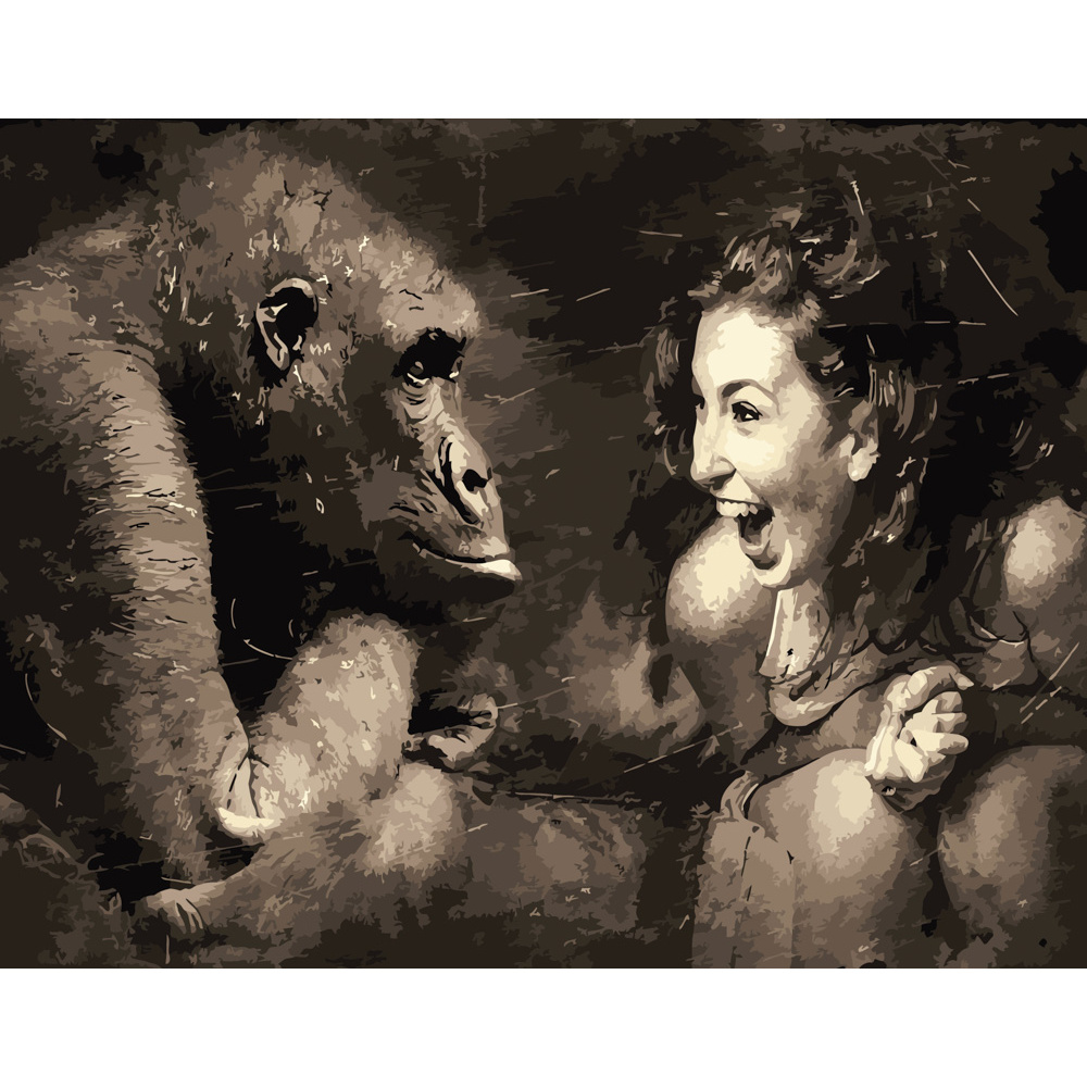 Картина за номерами Strateg ПРЕМІУМ Пантоміма з мавпою розміром 40х50 см (DY084)