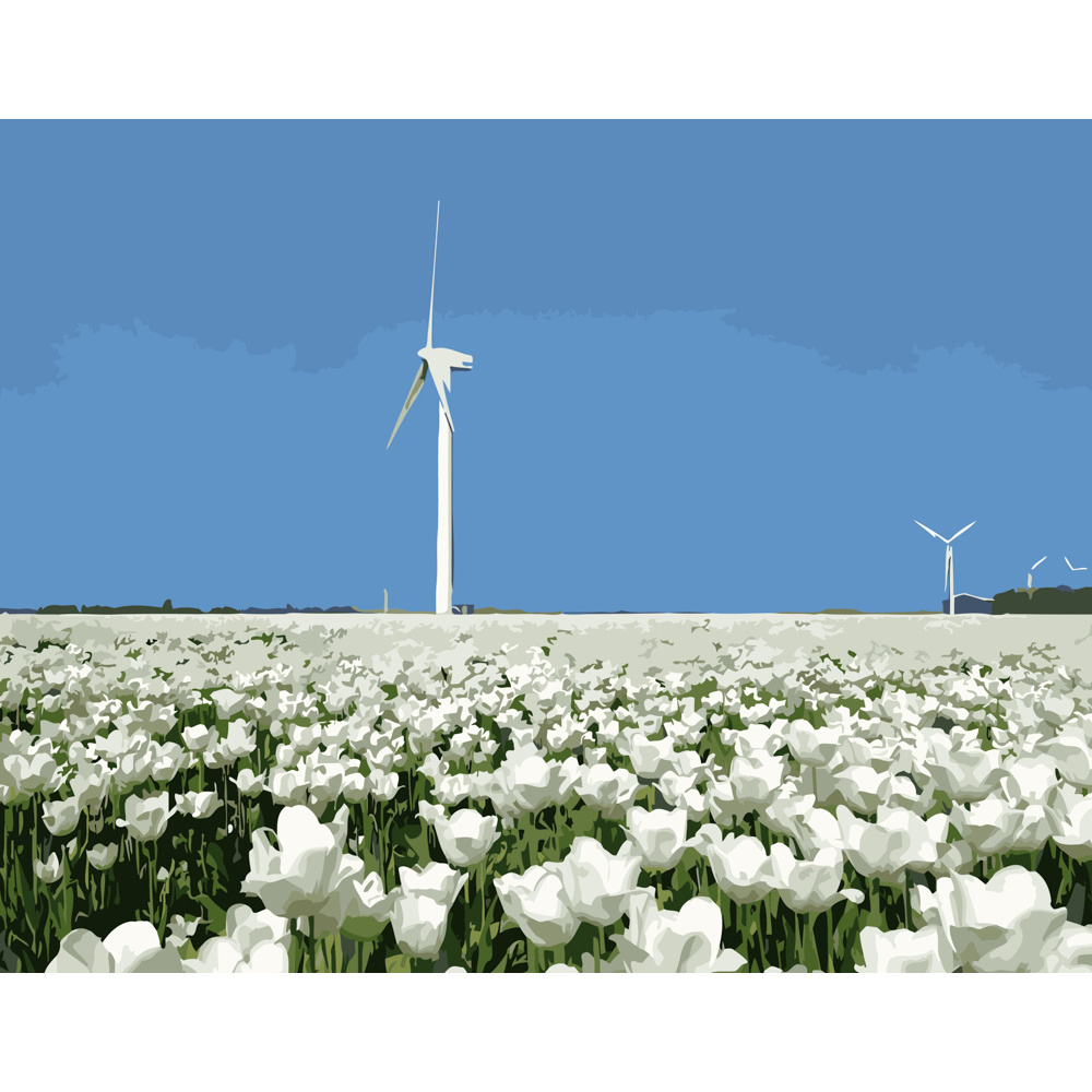 Картина за номерами Strateg ПРЕМІУМ Вітрильник у полі квітів розміром 40х50 см (DY089)