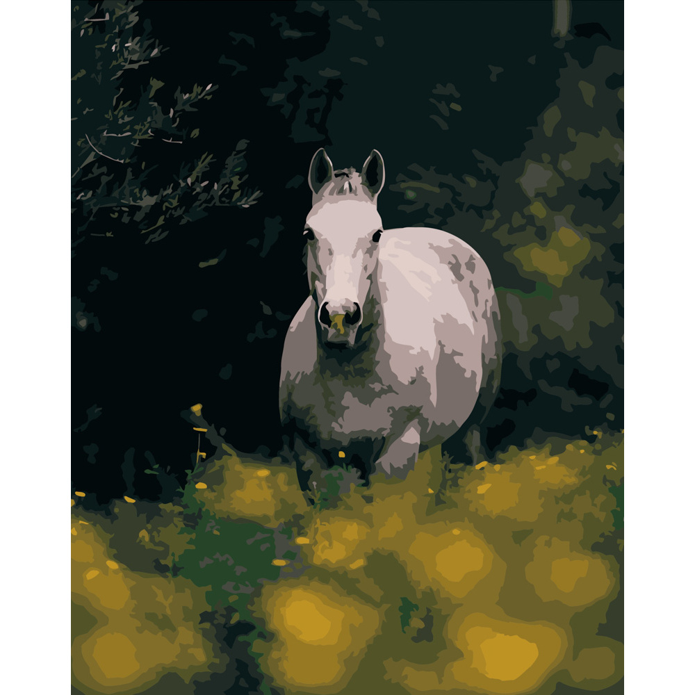 Картина за номерами Strateg ПРЕМІУМ Кінь серед квітів розміром 40х50 см (DY105)
