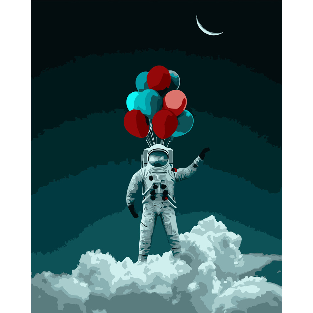 Картина за номерами Strateg ПРЕМІУМ Космонавт з кульками розміром 40х50 см (DY171)