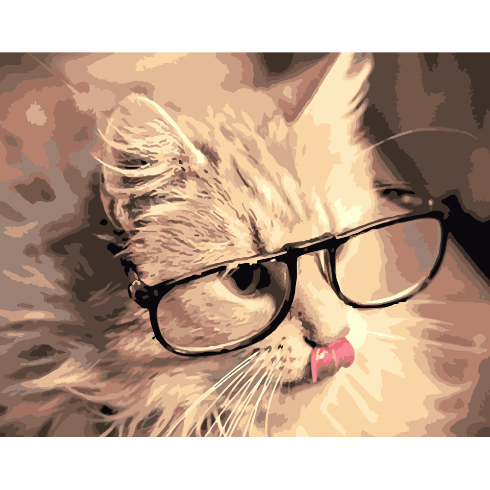 Картина за номерами Strateg ПРЕМІУМ Розумний котик розміром 40х50 см (DY184)