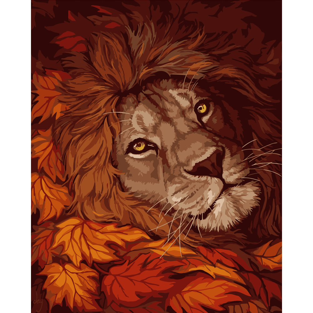 Картина за номерами Strateg ПРЕМІУМ Осінній лев розміром 40х50 см (DY201)