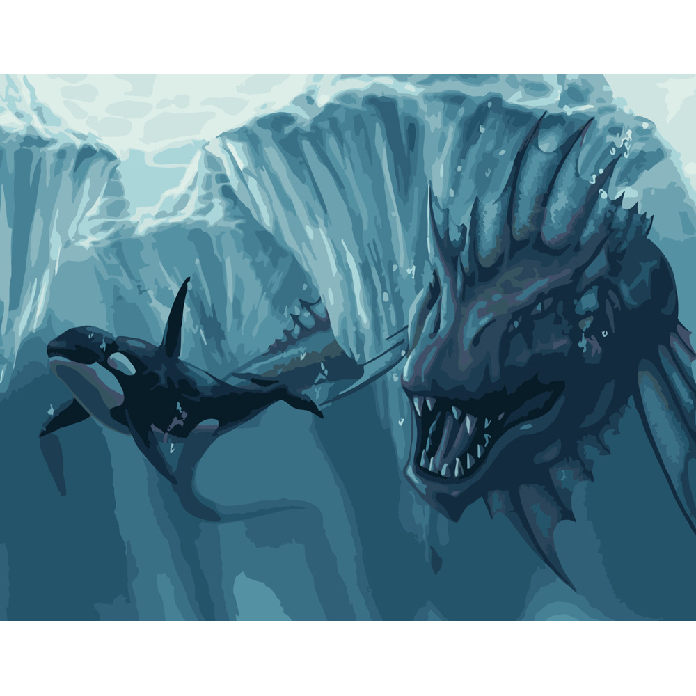 Картина по номерам Strateg ПРЕМИУМ Подводное чудовище размером 40х50 см (DY203)