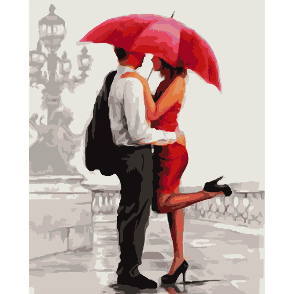 Картина за номерами Strateg ПРЕМІУМ Кохання під парасолькою розміром 40х50 см (GS007)